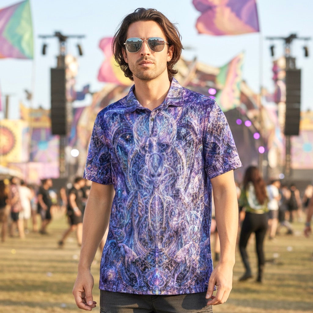 Crushed Velvet Polo Shirt | Galactic Alien Oracle