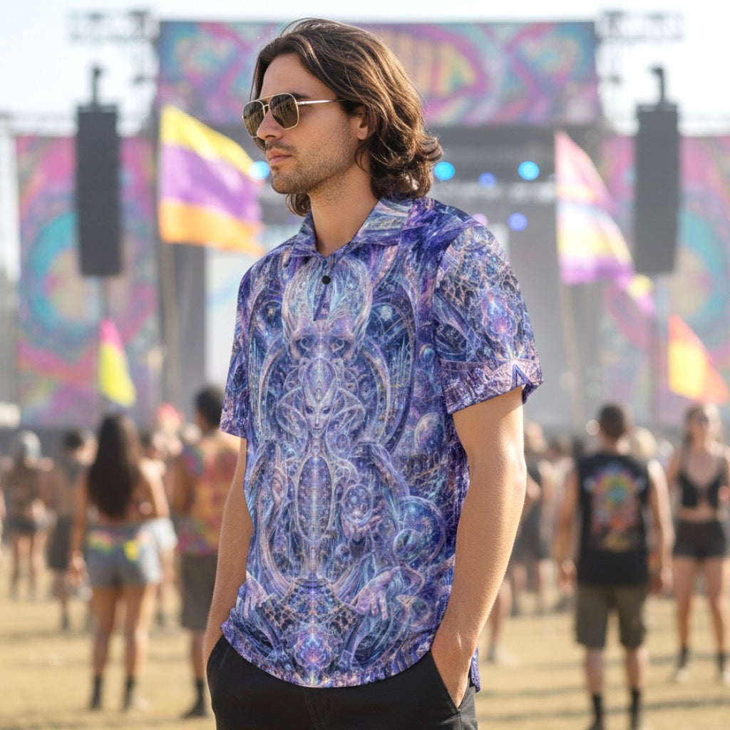 Crushed Velvet Polo Shirt | Galactic Alien Oracle