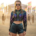 Golden Phoenix Crushed Velvet Crop Top Hoodie