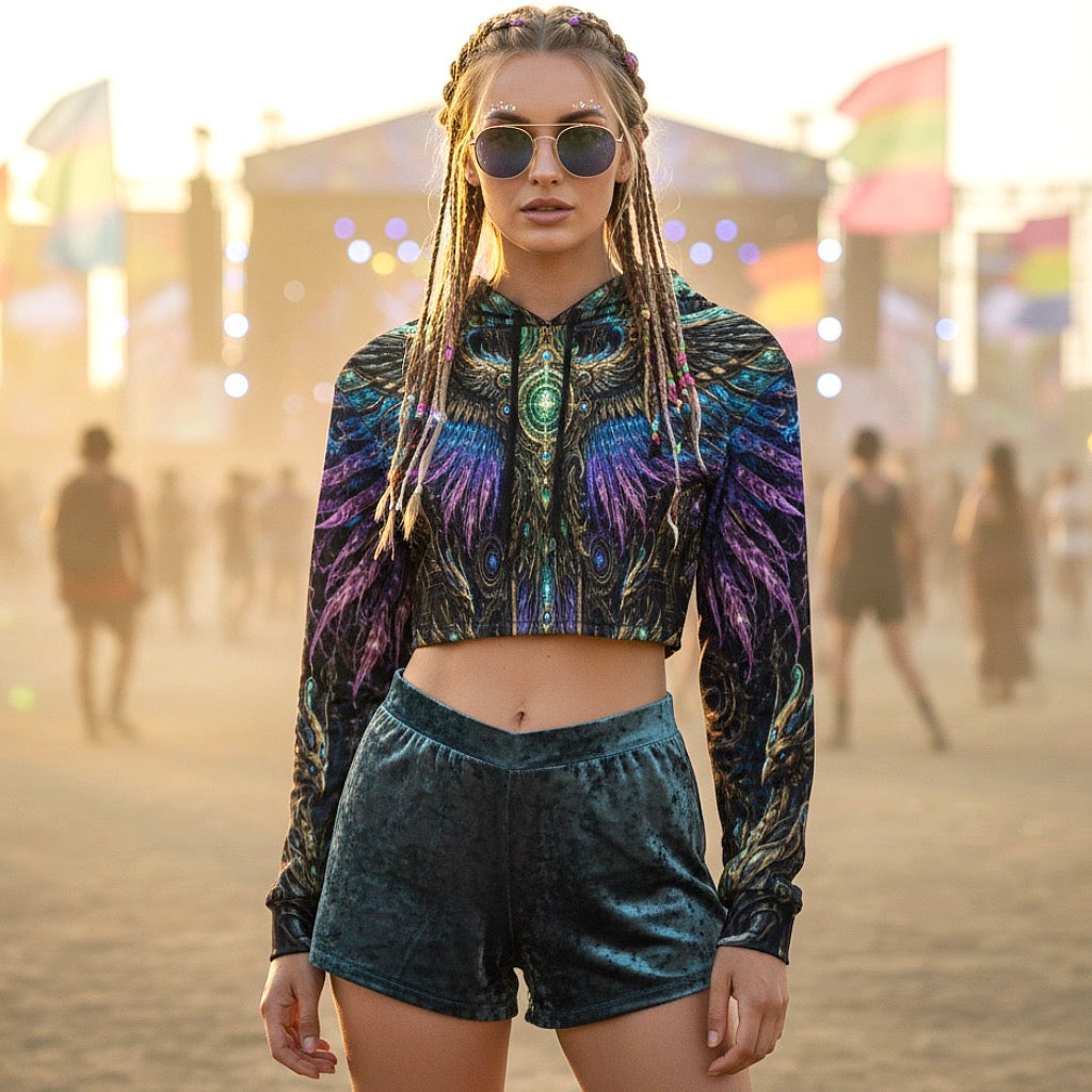 Golden Phoenix Crushed Velvet Crop Top Hoodie