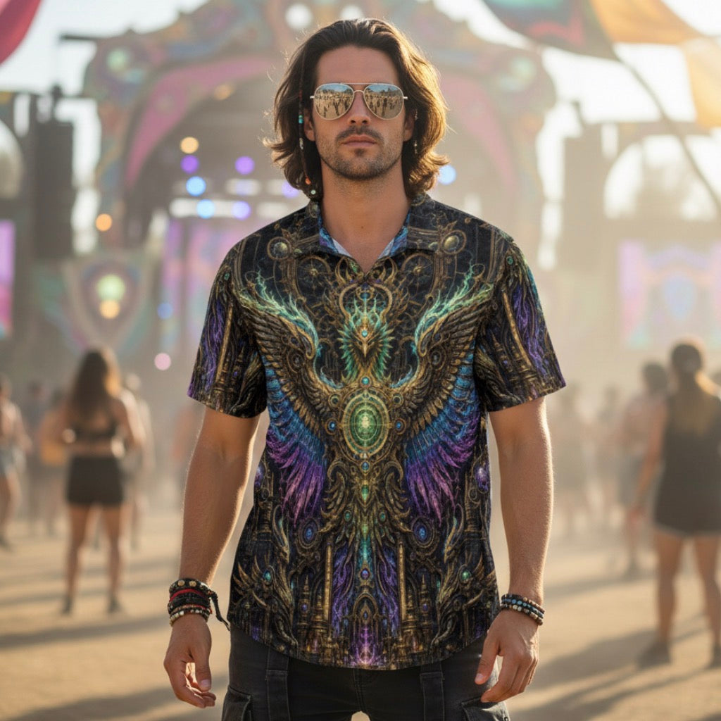 Crushed Velvet Men's Polo Shirt | Golden Phoenix