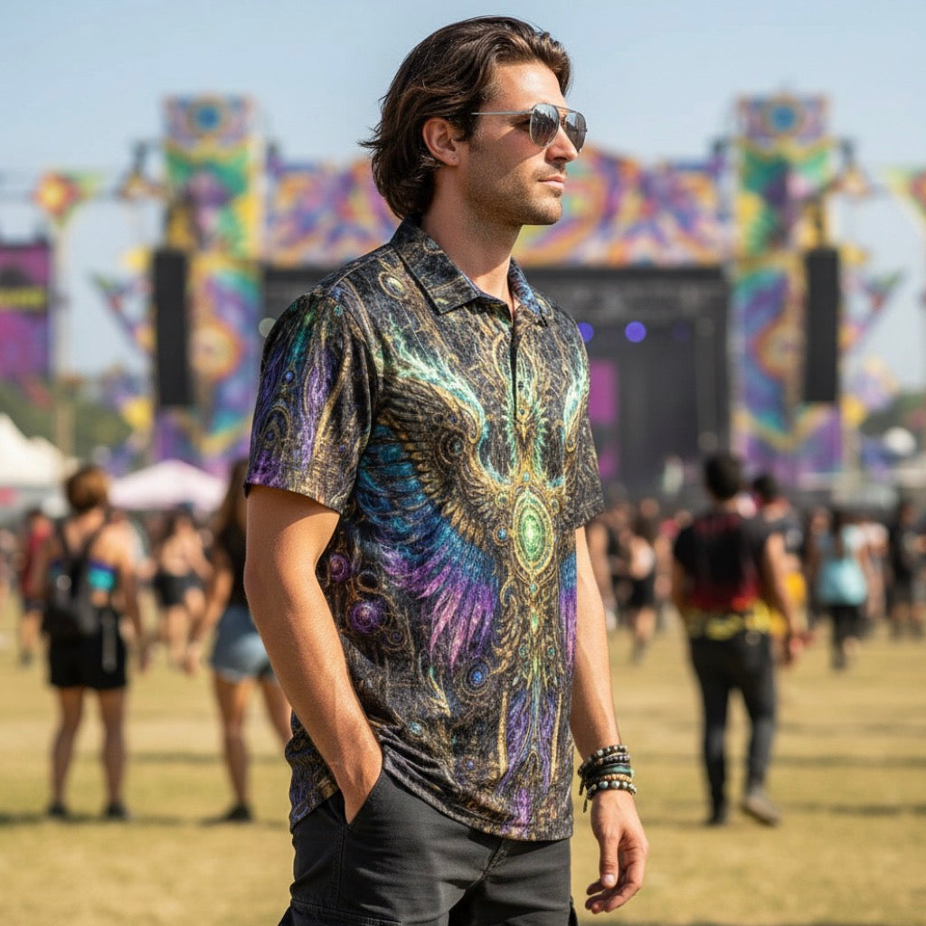 Crushed Velvet Men's Polo Shirt | Golden Phoenix
