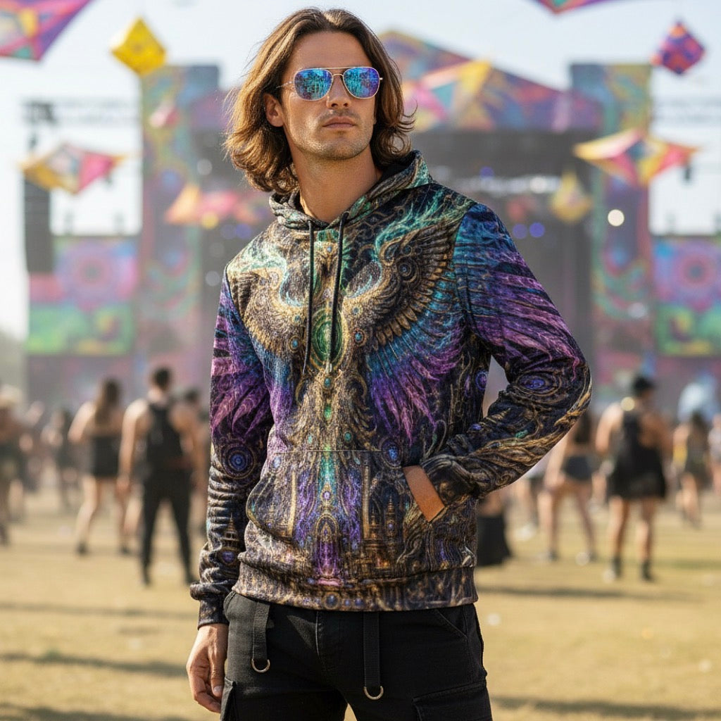 Crushed Velvet Pullover Hoodie | Golden Phoenix