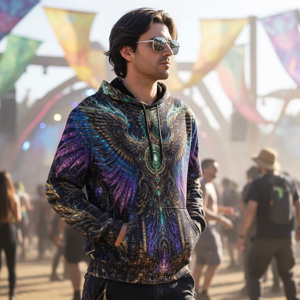 Crushed Velvet Pullover Hoodie | Golden Phoenix