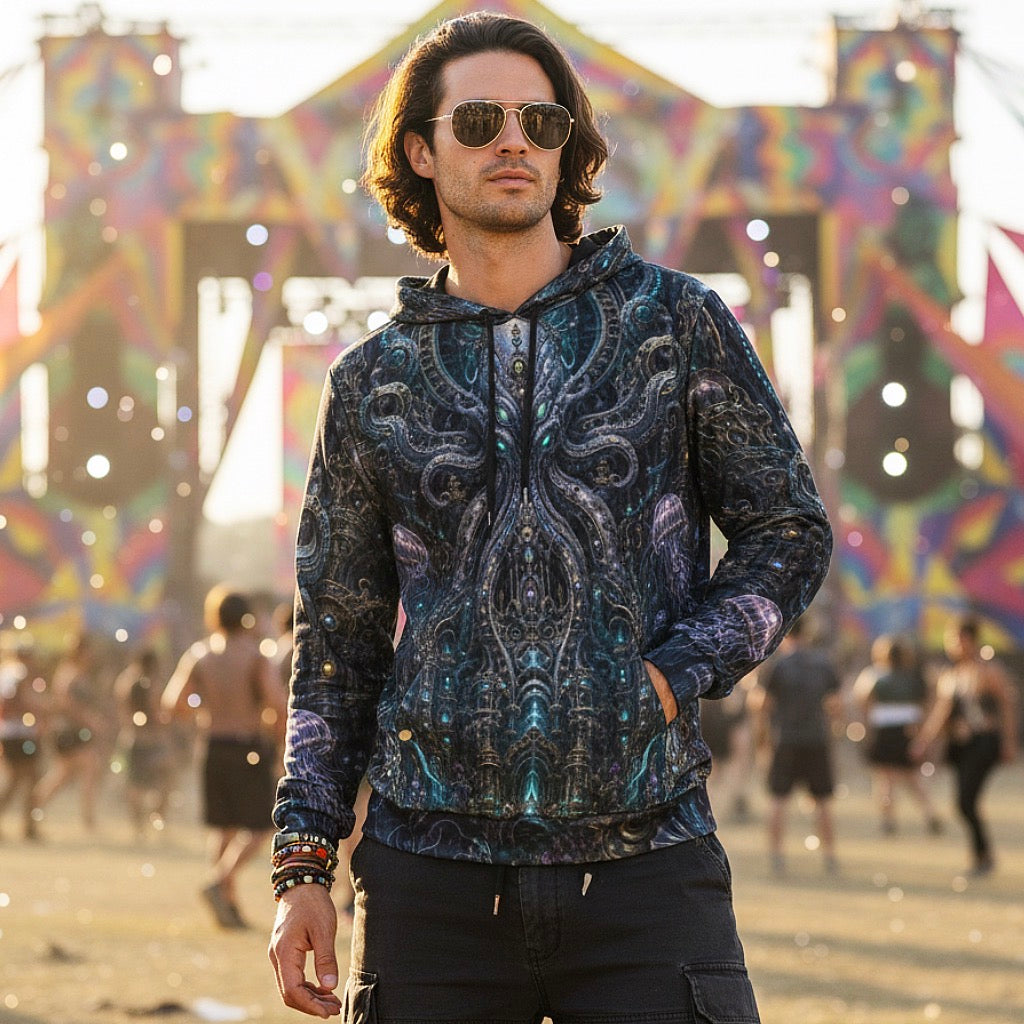 Crushed Velvet Pullover Hoodie | Mechanical Kraken