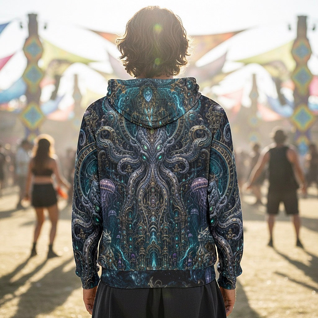 Crushed Velvet Pullover Hoodie | Mechanical Kraken