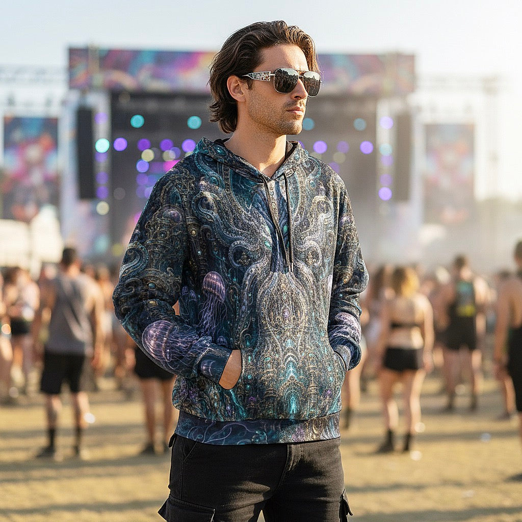Crushed Velvet Pullover Hoodie | Mechanical Kraken