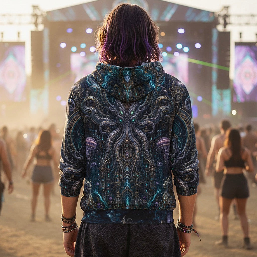 Crushed Velvet Pullover Hoodie | Mechanical Kraken