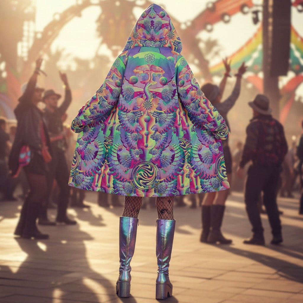 Shroom Flower Of Life Pastel Rainbow Women's Festival Cloak