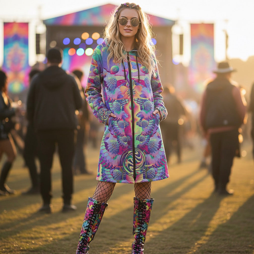 Shroom Flower Of Life Pastel Rainbow Women's Festival Cloak