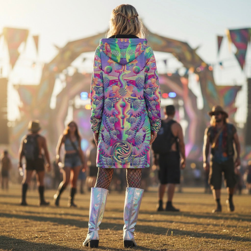 Shroom Flower Of Life Pastel Rainbow Women's Festival Cloak