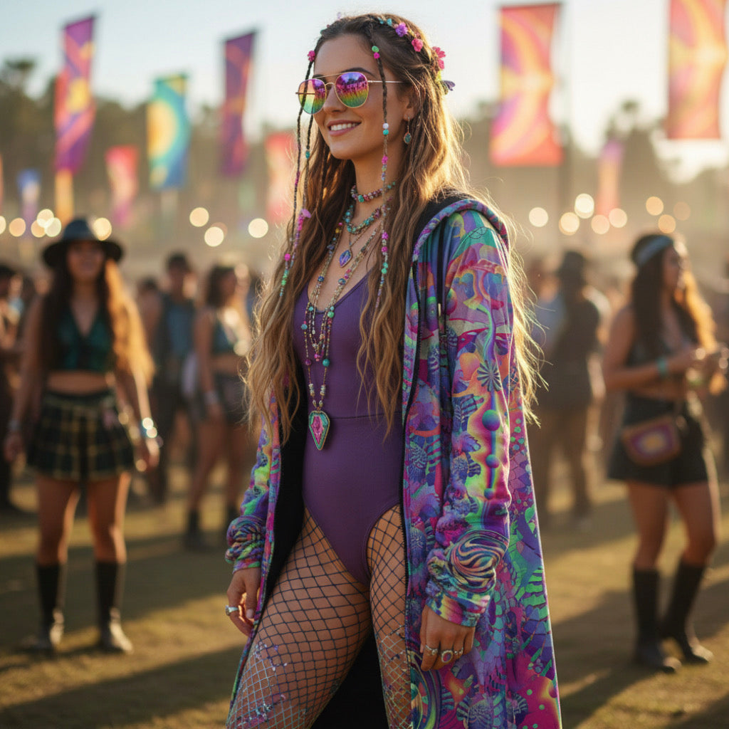 Shroom Flower Of Life Pastel Rainbow Women's Festival Cloak