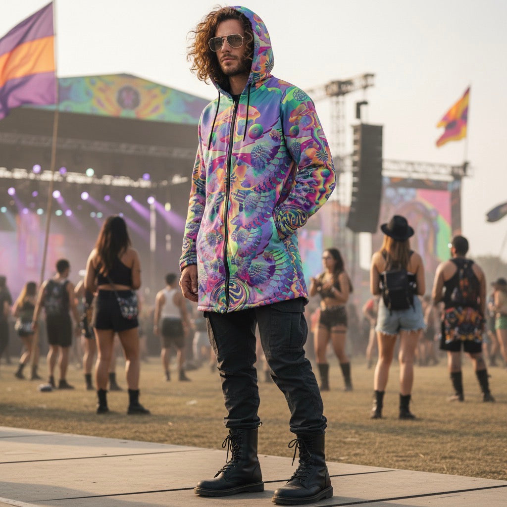 Shroom Flower Of Life Pastel Rainbow Men's Festival Cloak