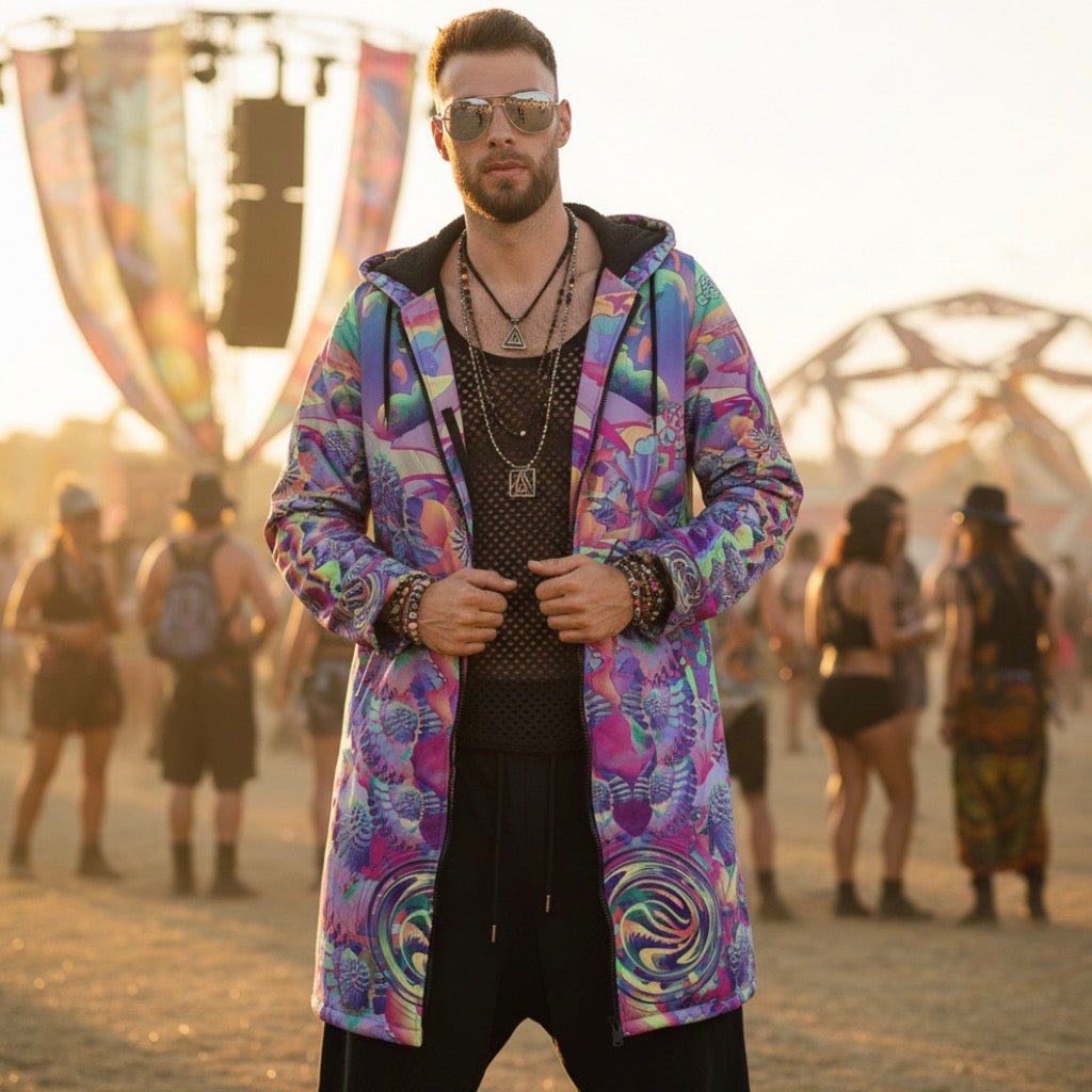 Shroom Flower Of Life Pastel Rainbow Men's Festival Cloak