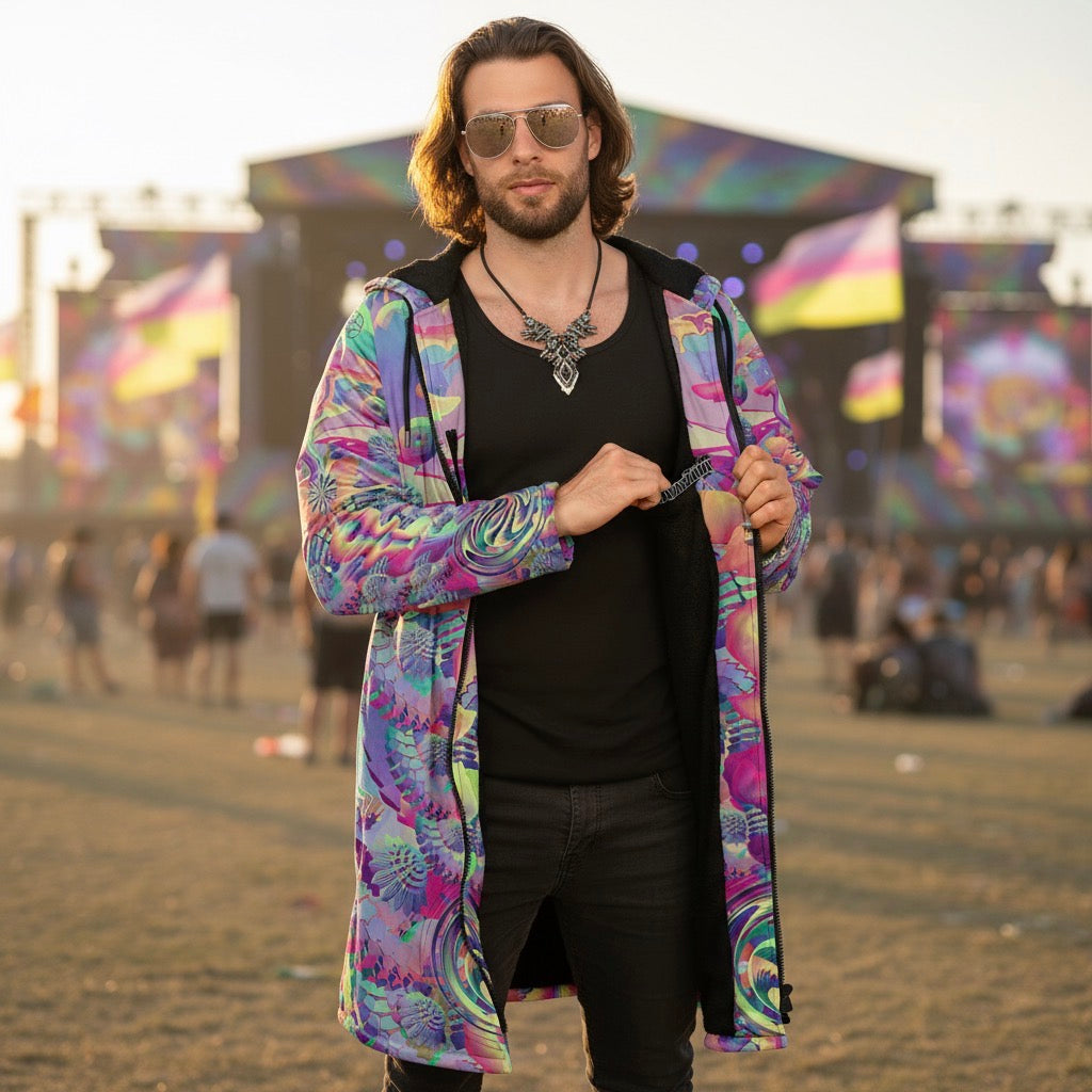 Shroom Flower Of Life Pastel Rainbow Men's Festival Cloak