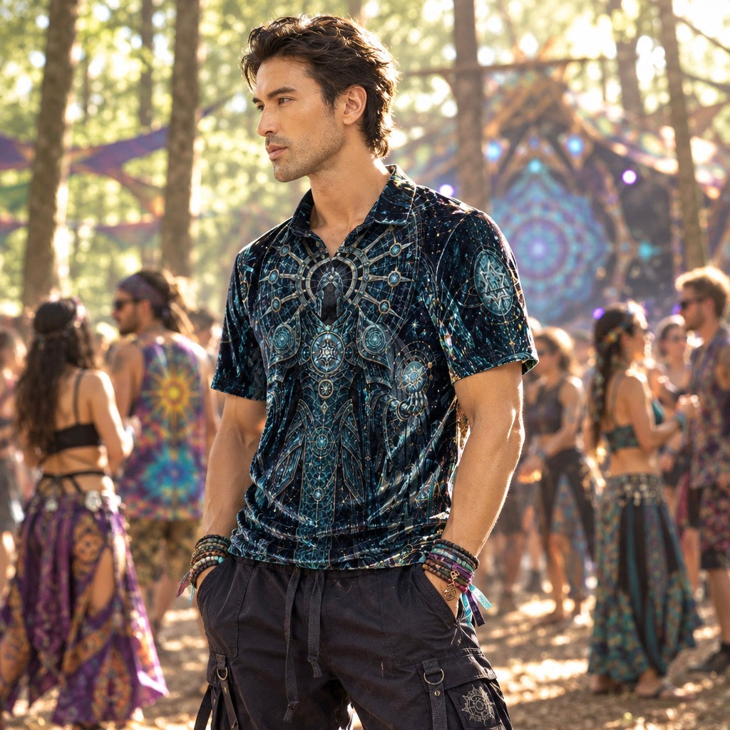 Crushed Velvet Polo Shirt | Cosmic Knight
