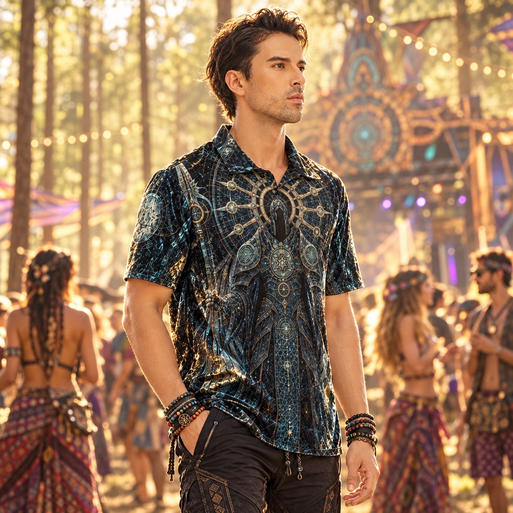 Crushed Velvet Polo Shirt | Cosmic Knight