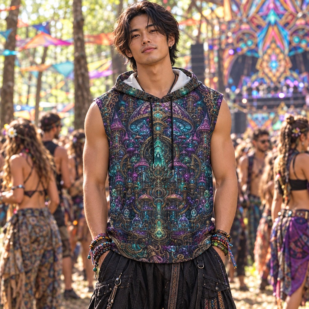 Cotton Sleeveless Hooded Tank | Crystal Shroom Kingdom