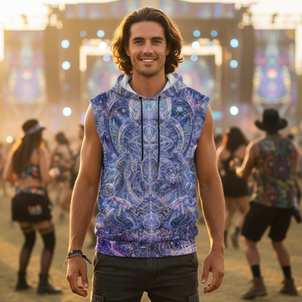 Cotton Sleeveless Hooded Tank | Galactic Alien Oracle