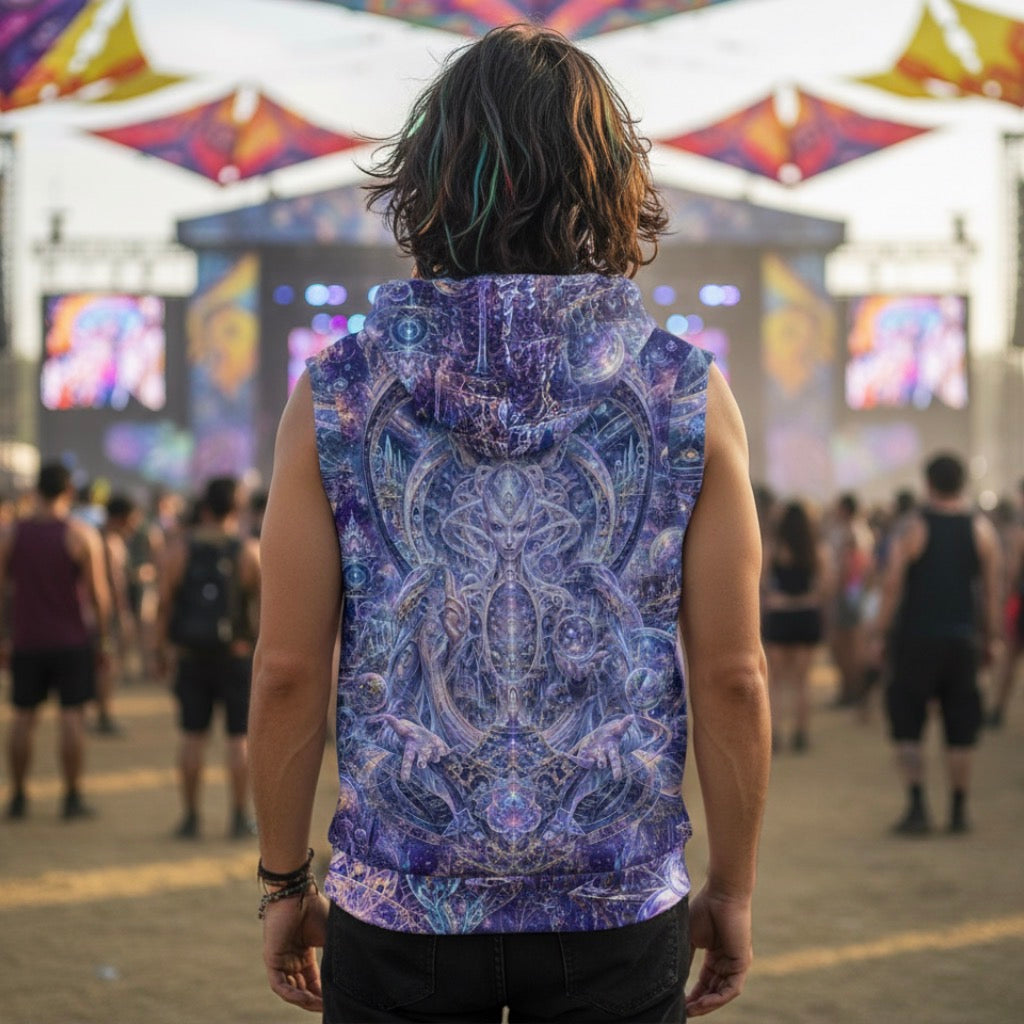 Cotton Sleeveless Hooded Tank | Galactic Alien Oracle