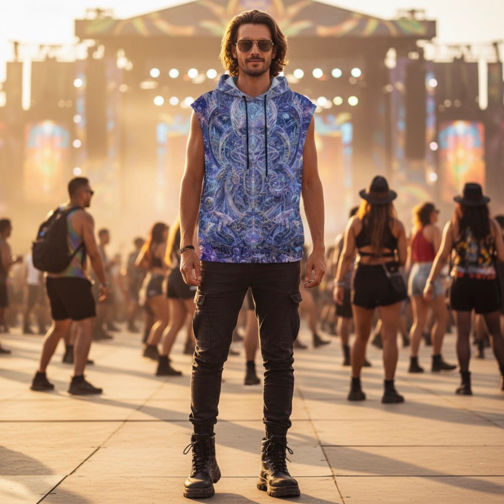 Cotton Sleeveless Hooded Tank | Galactic Alien Oracle