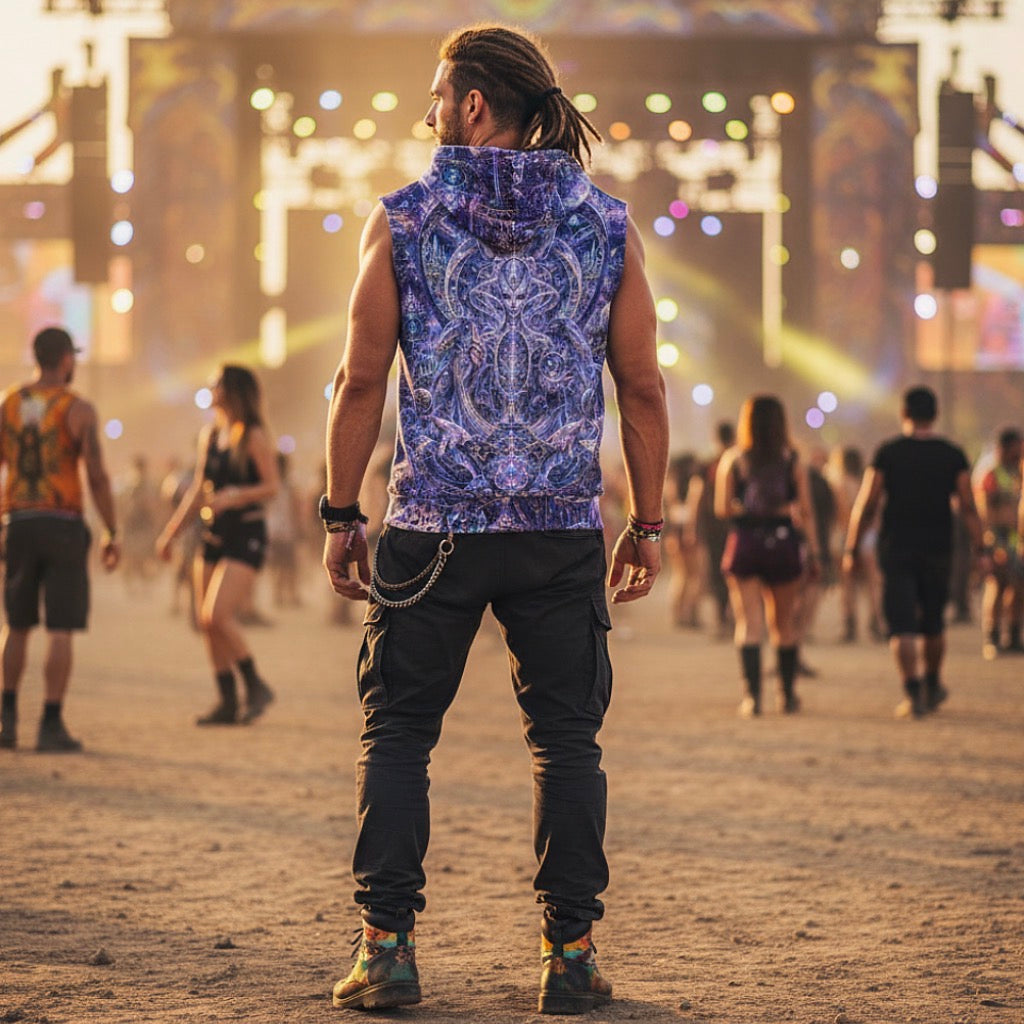 Cotton Sleeveless Hooded Tank | Galactic Alien Oracle