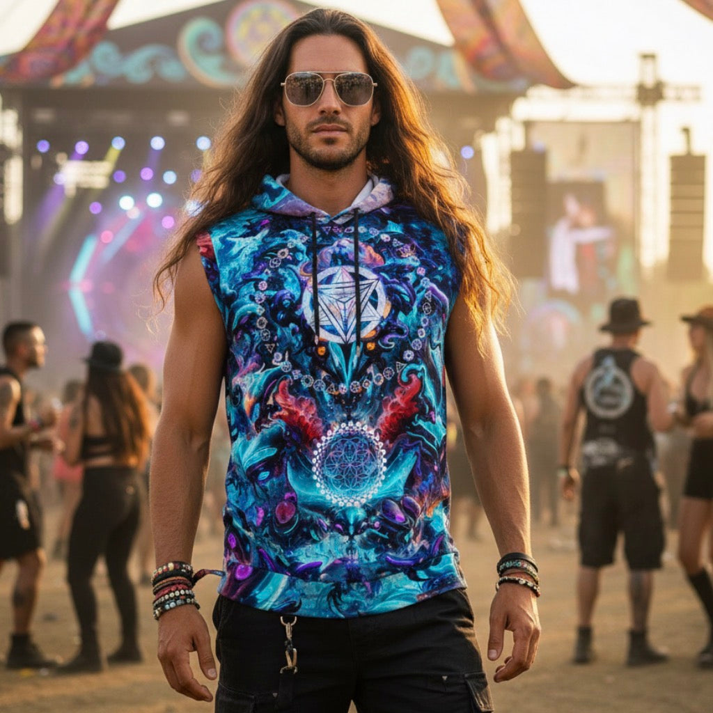 Cotton Sleeveless Hooded Tank | Alien Cyber Punk Mech