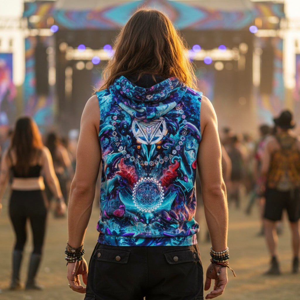 Cotton Sleeveless Hooded Tank | Alien Cyber Punk Mech