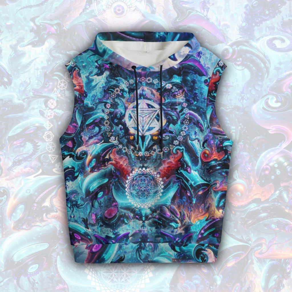 Cotton Sleeveless Hooded Tank | Alien Cyber Punk Mech