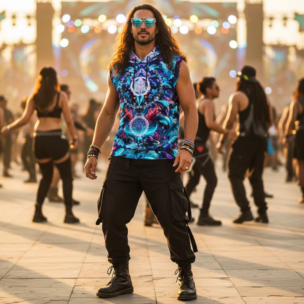 Cotton Sleeveless Hooded Tank | Alien Cyber Punk Mech