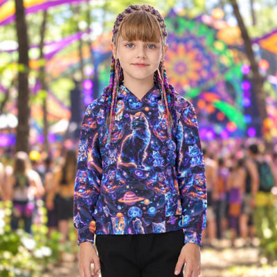 Kid's Pullover Hoodie | Space Cats Galaxy Print