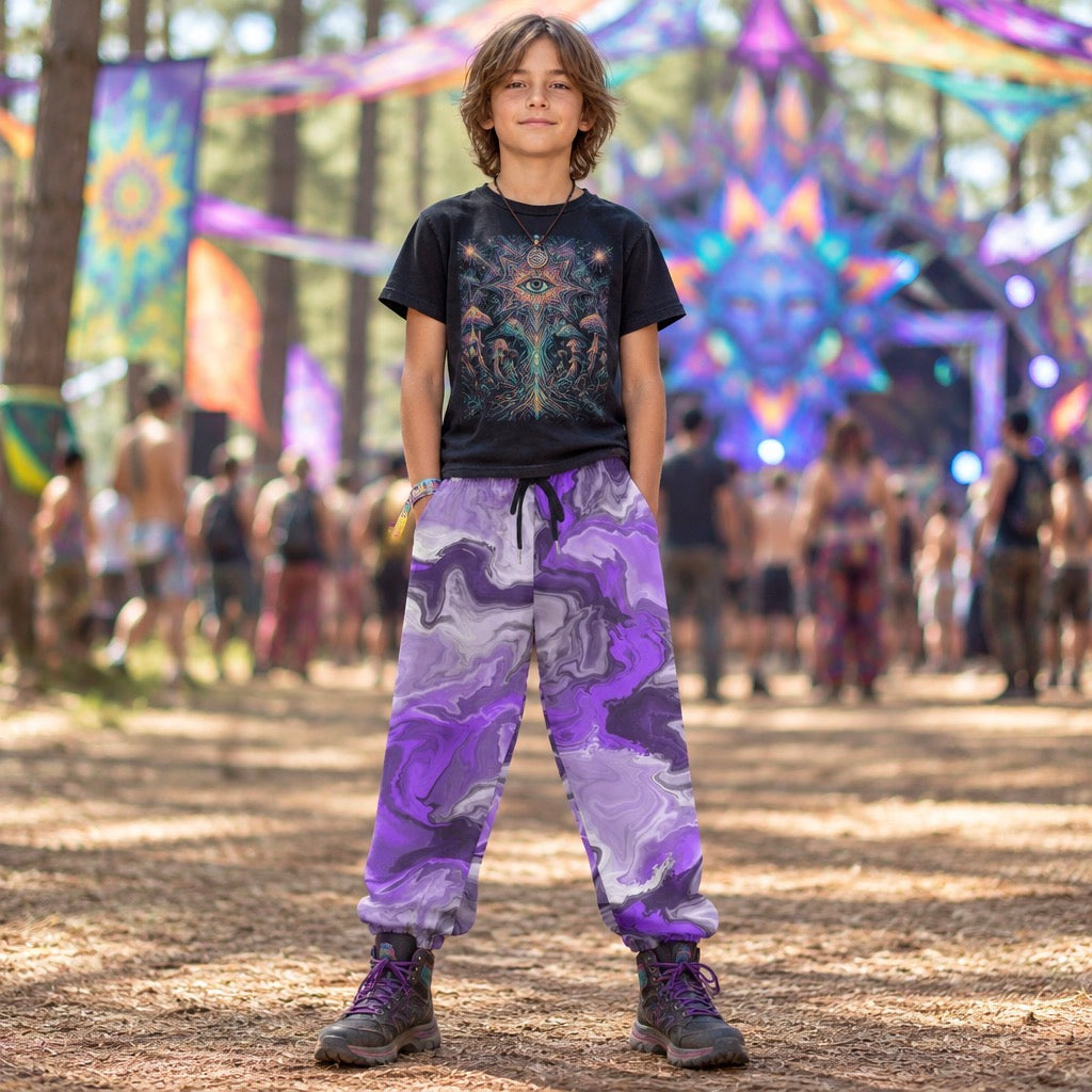 Kid's Cotton Sweatpants | Purple Marble