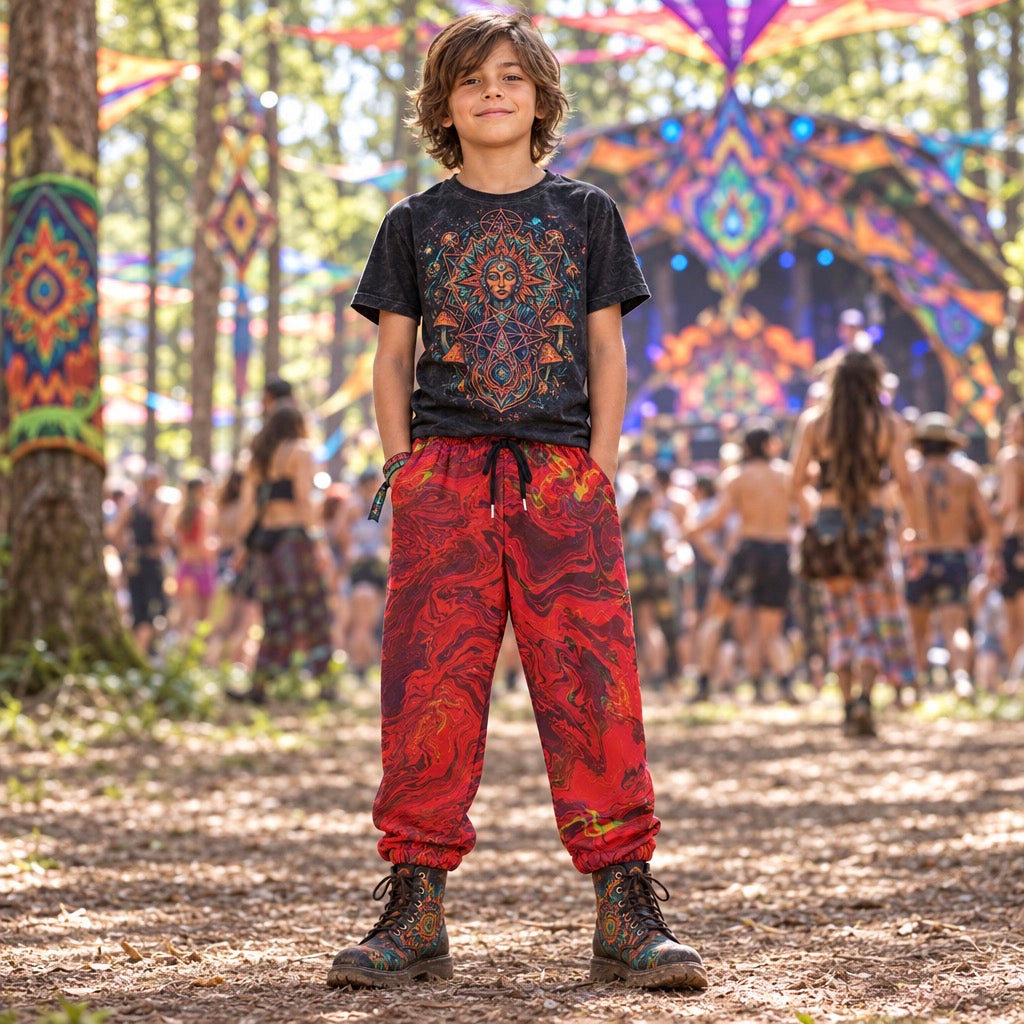 Kid's Cotton Sweatpants | Red Melted Oasis