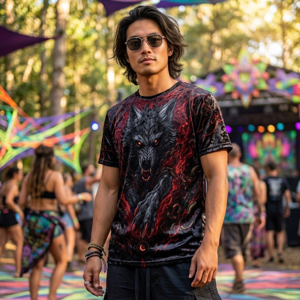 Crushed Velvet T-Shirt | Crimson Fenrir