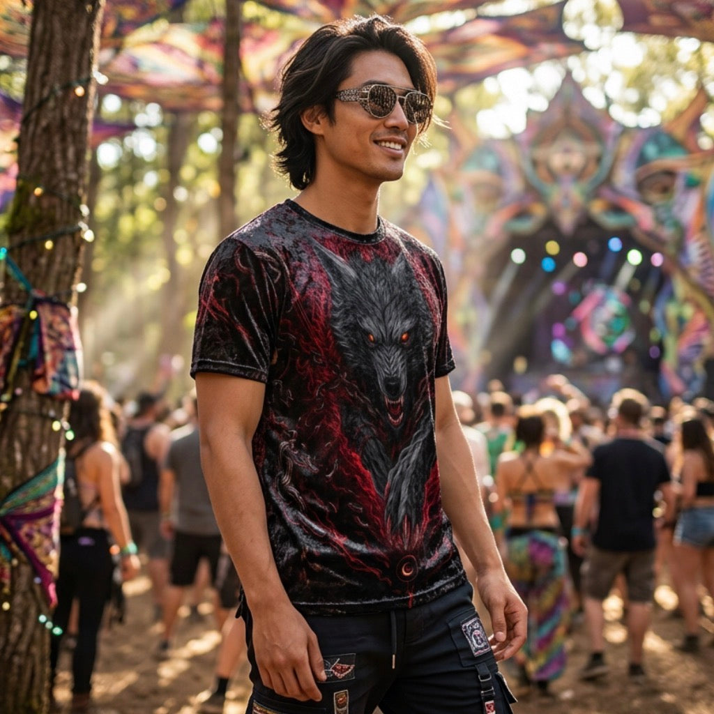 Crushed Velvet T-Shirt | Crimson Fenrir