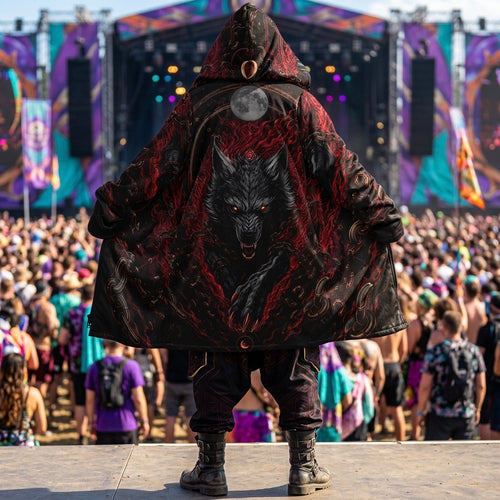 Crimson Fenrir Wolf Men’s Rave Zipper Cloak