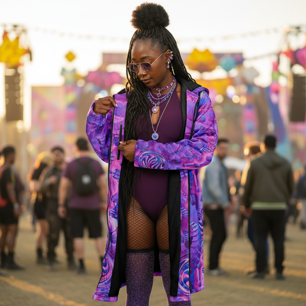 Purple Shroom Flower Of Life Women's Festival Cloak