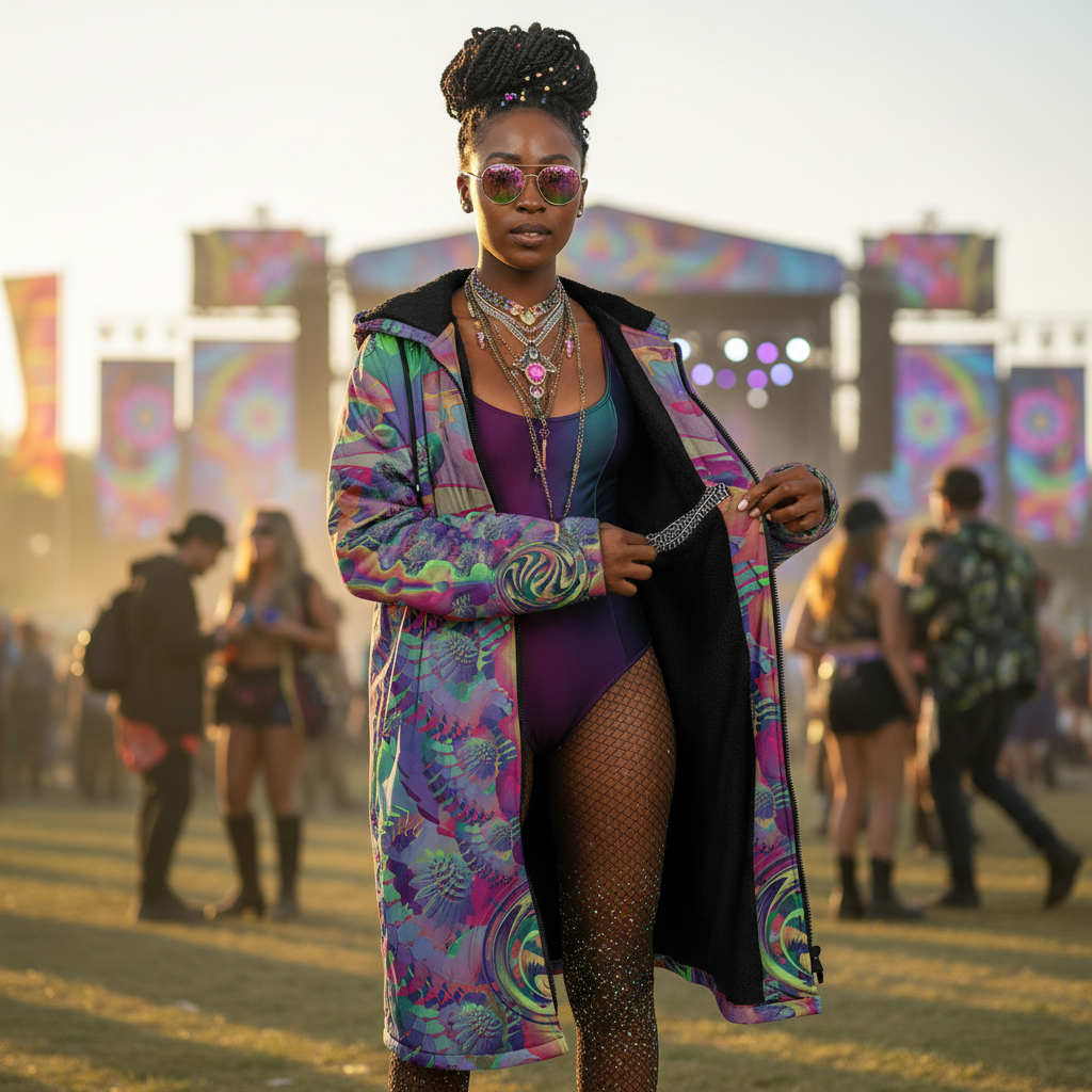 Shroom Flower Of Life Dark Rainbow Women's Festival Cloak