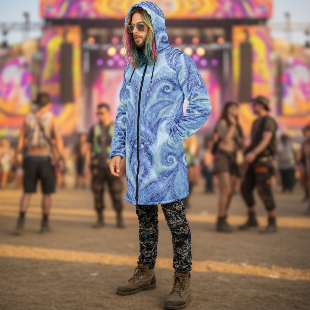 Blue Cosmic Flower Of Life Men's Festival Cloak