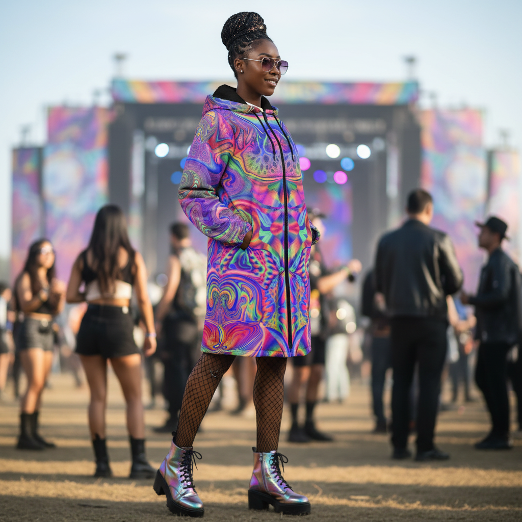 Lucid Women's Festival Cloak back view with EDM festivals