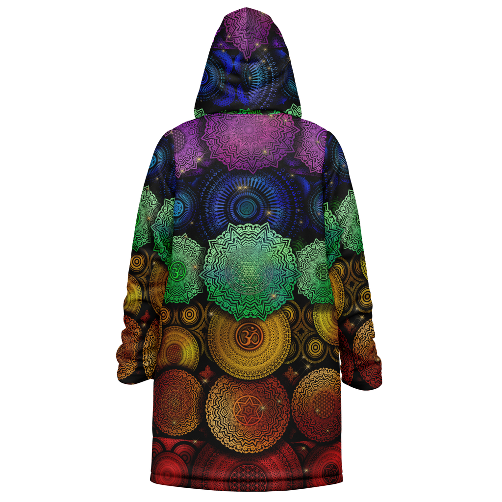 Chakra Mandala Women's Festival Cloak back view with psytrance events