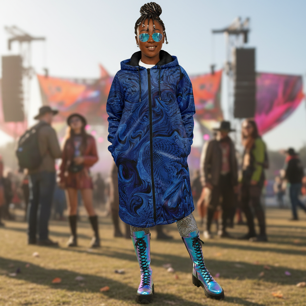Metallic Blue Fractal Women's Festival Cloak