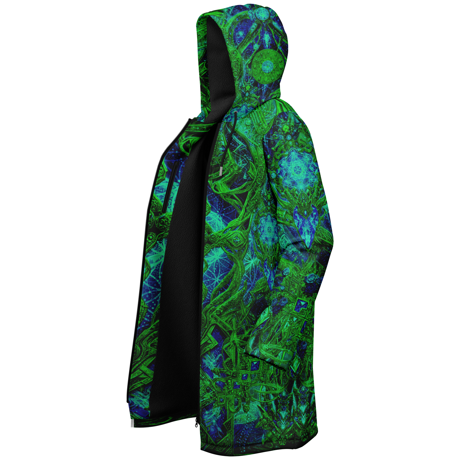 Cosmic Cross Green Men's Festival Cloak back view with festival wear