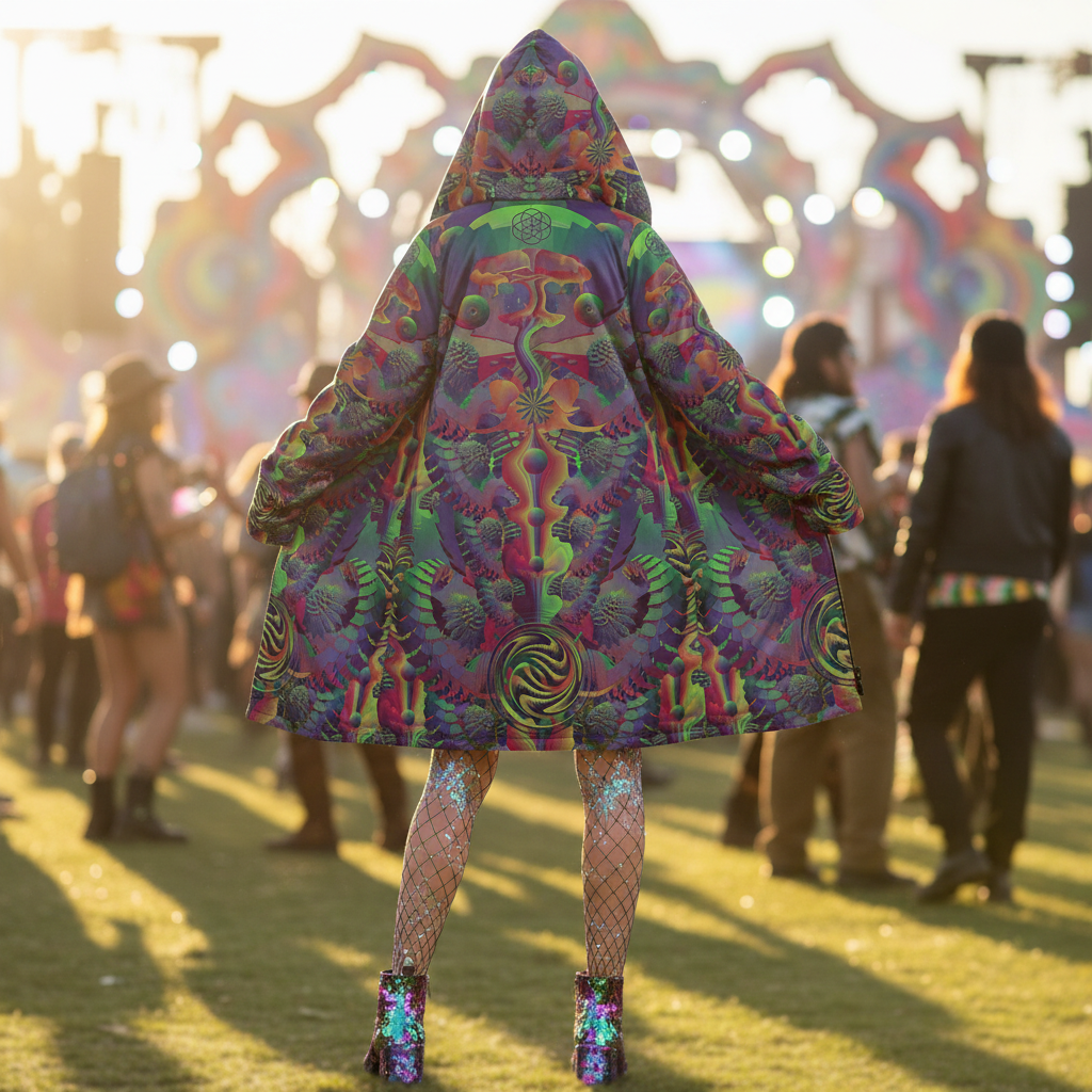 Shroom Flower Of Life Dark Rainbow Women's Festival Cloak