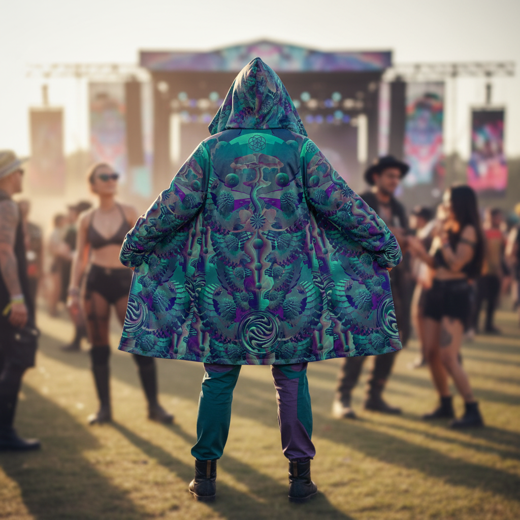 Shroom Flower Of Life Teal Men's Festival Cloak