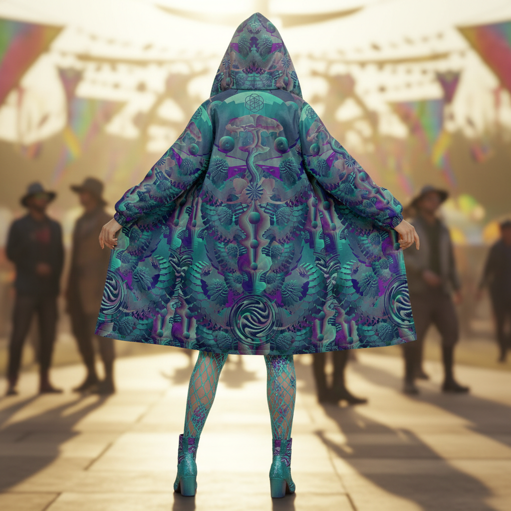 Shroom Flower Of Life Teal Women's Festival Cloak