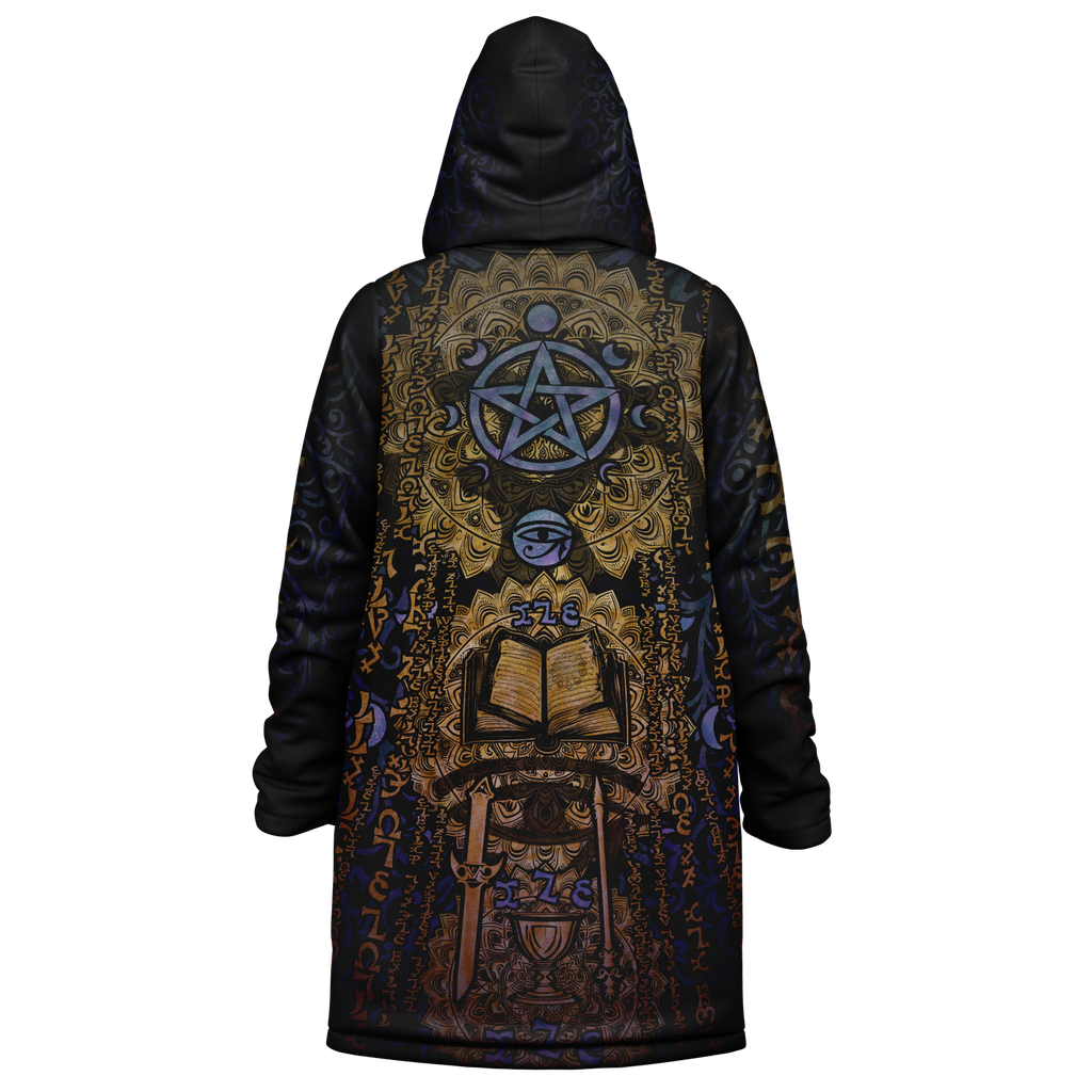Enochian Vision Blue Men's Festival Cloak detail view with festival fashion