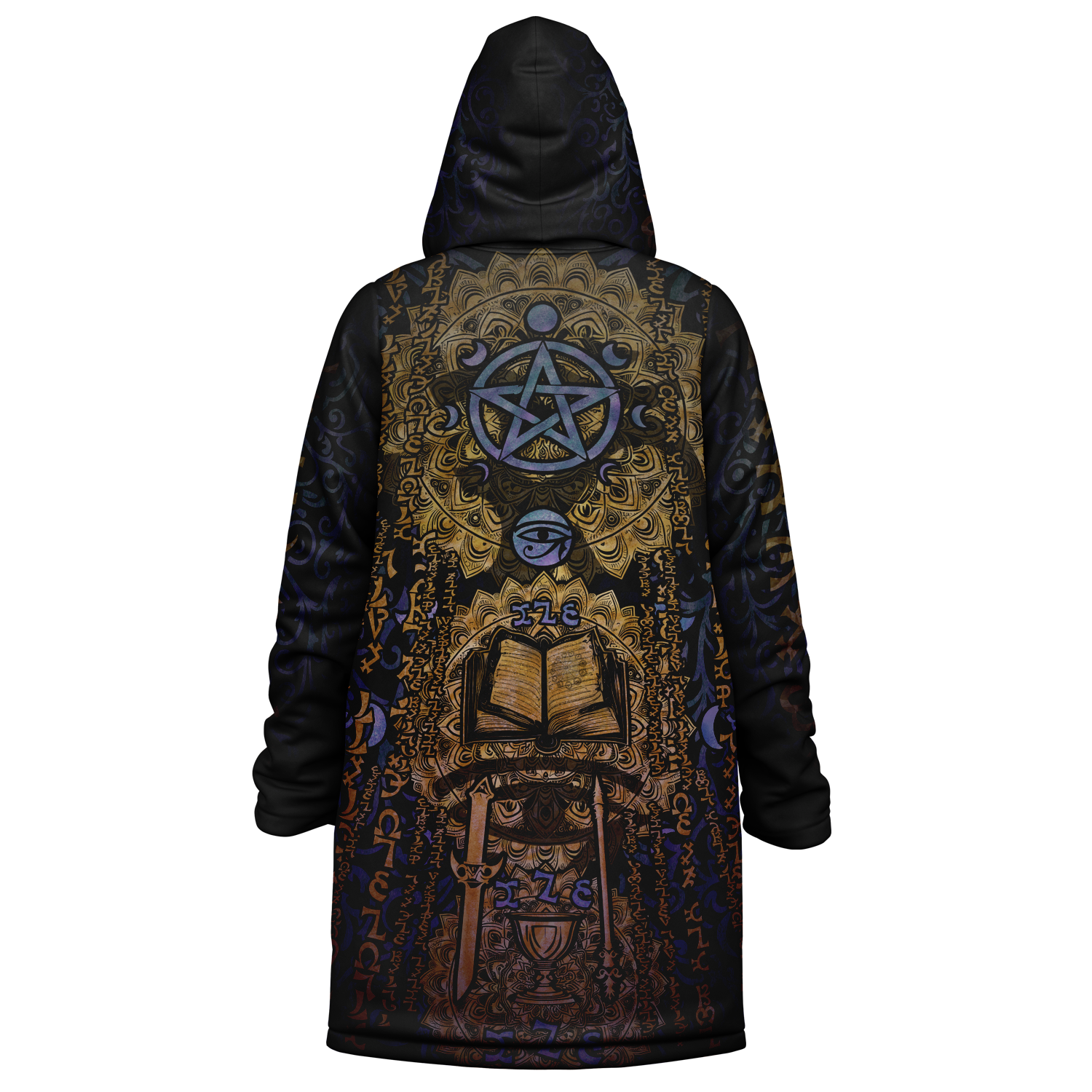 Enochian Vision Blue Men's Festival Cloak detail view with festival fashion