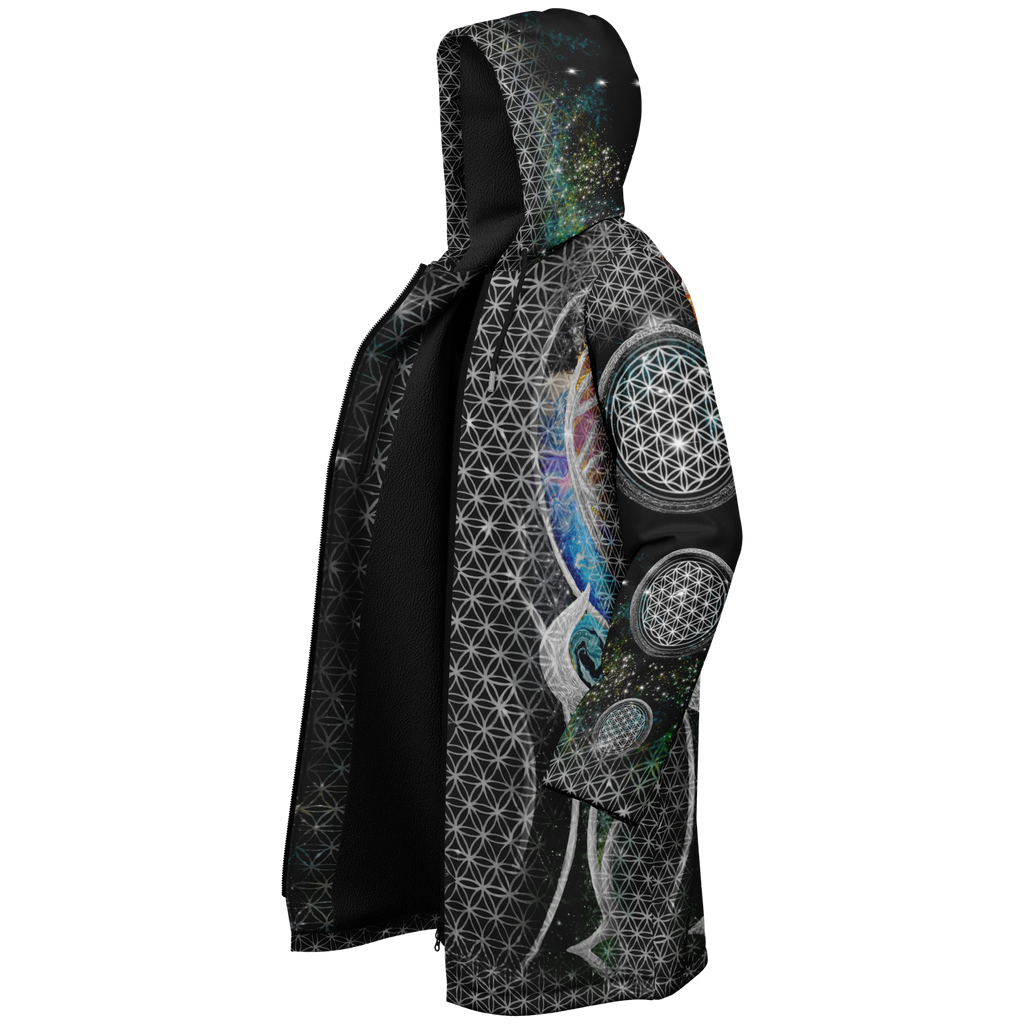 Silver Mystic Eye Women's Festival Cloak back view with music festivals