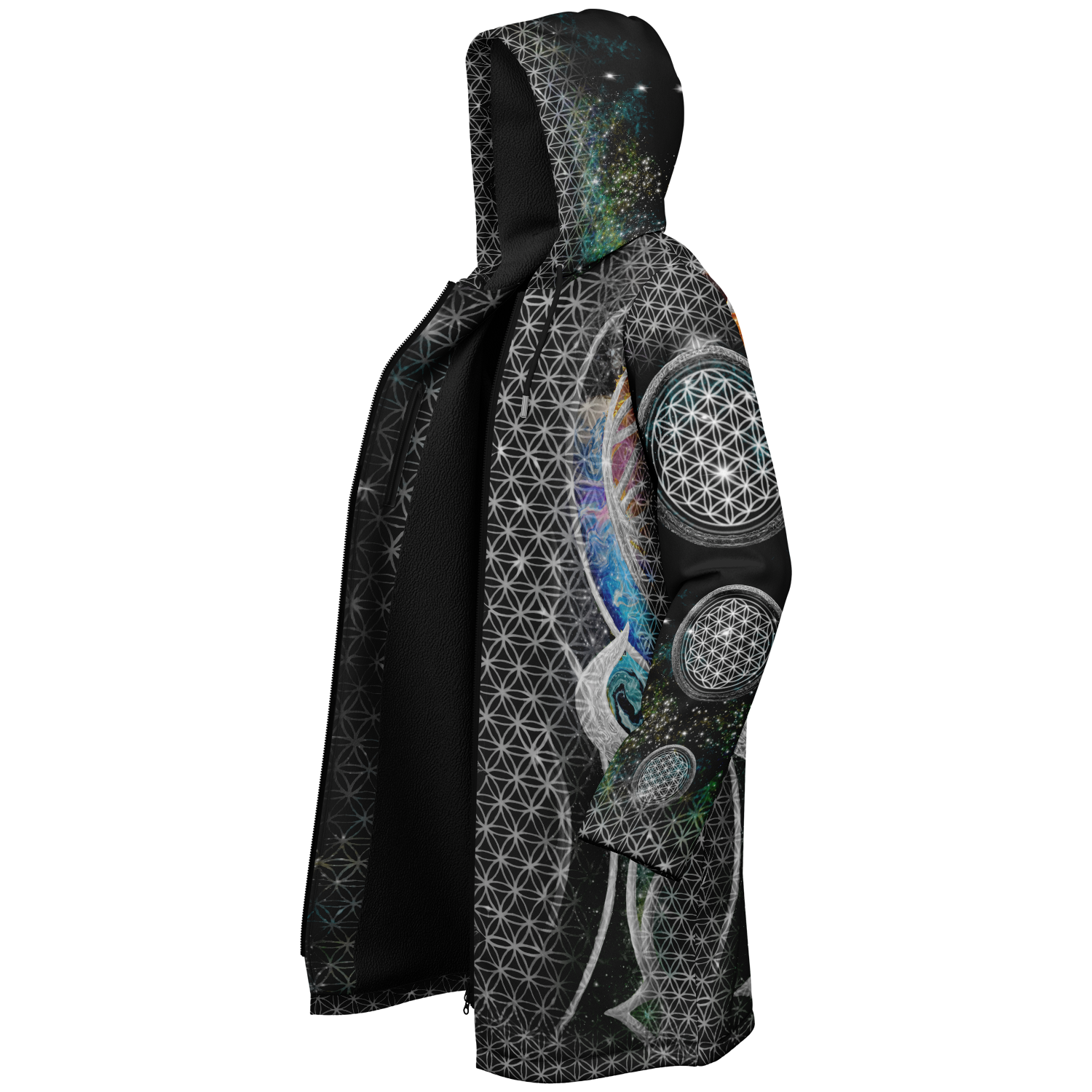 Silver Mystic Eye Women's Festival Cloak back view with music festivals